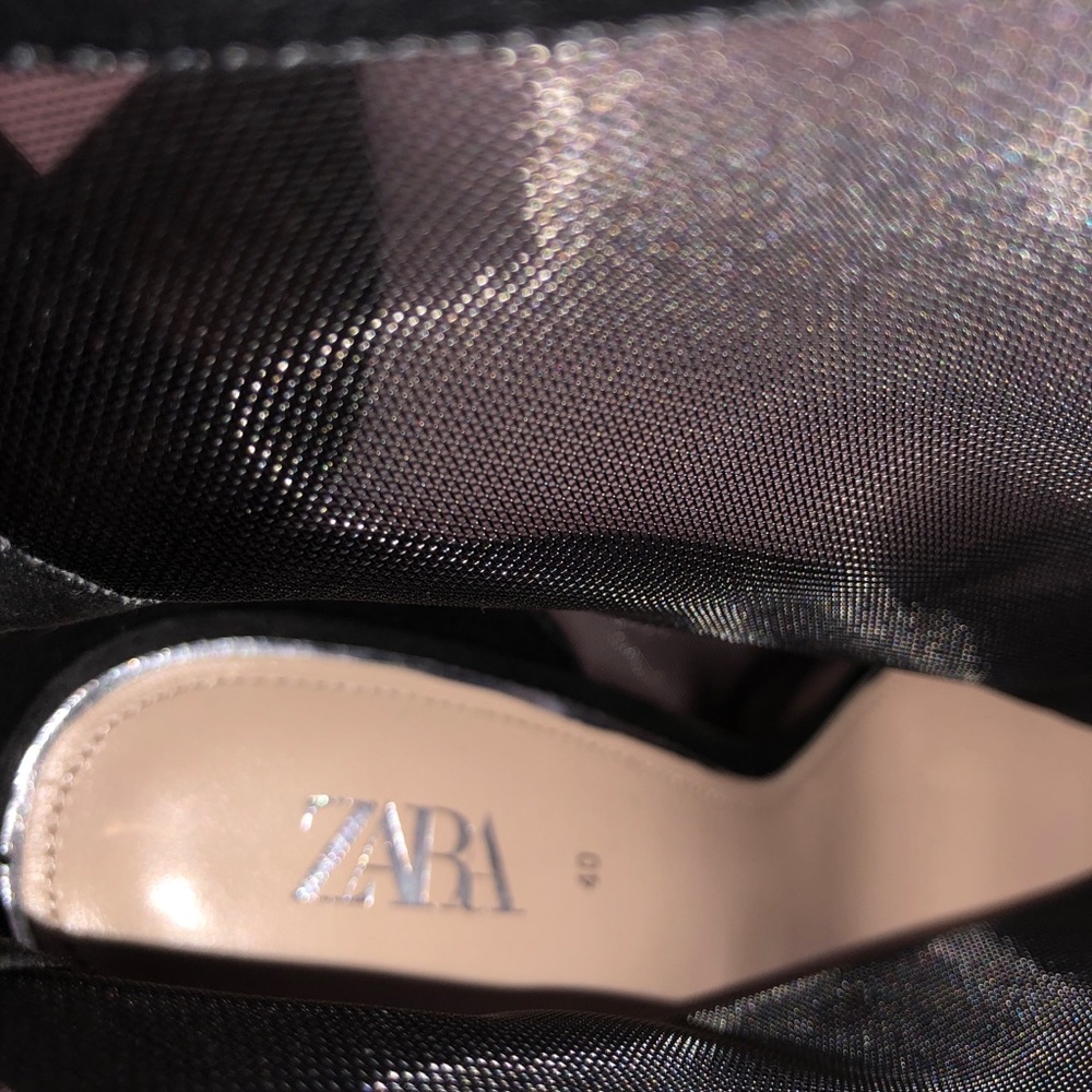 Zara Black Mesh Pointed Toe High Heel Ankle Boots. - Picture 11 of 14
